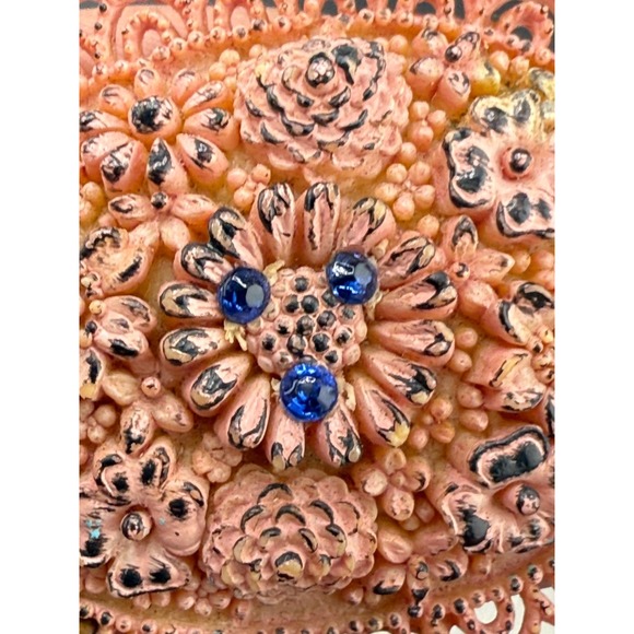 Vintage Celluloid Brooch Plastic Pink Beaded‎ Rhinestone Blue - Picture 7 of 8